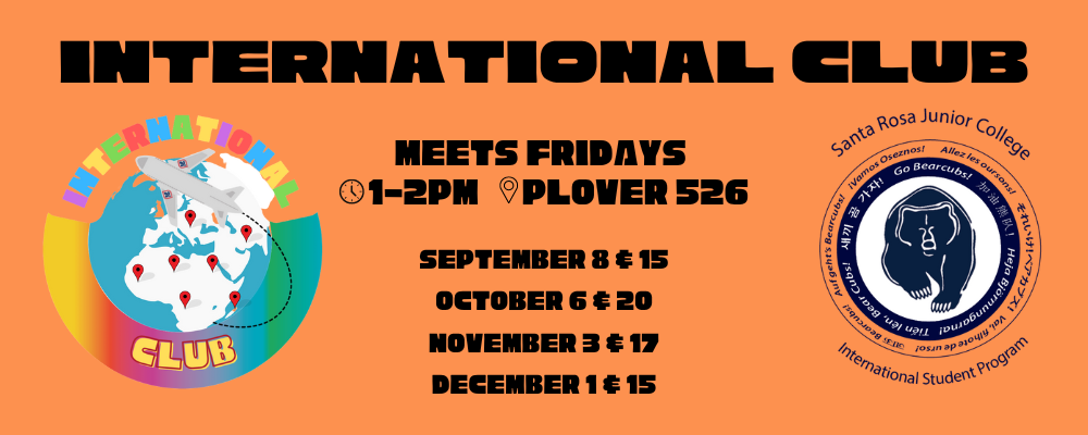 International Club meets Fridays from 1 to 2 in Plover Hall Room 526 on September 8 and 15, October 6 and 20, November 3 and 17, and December 1 and 15