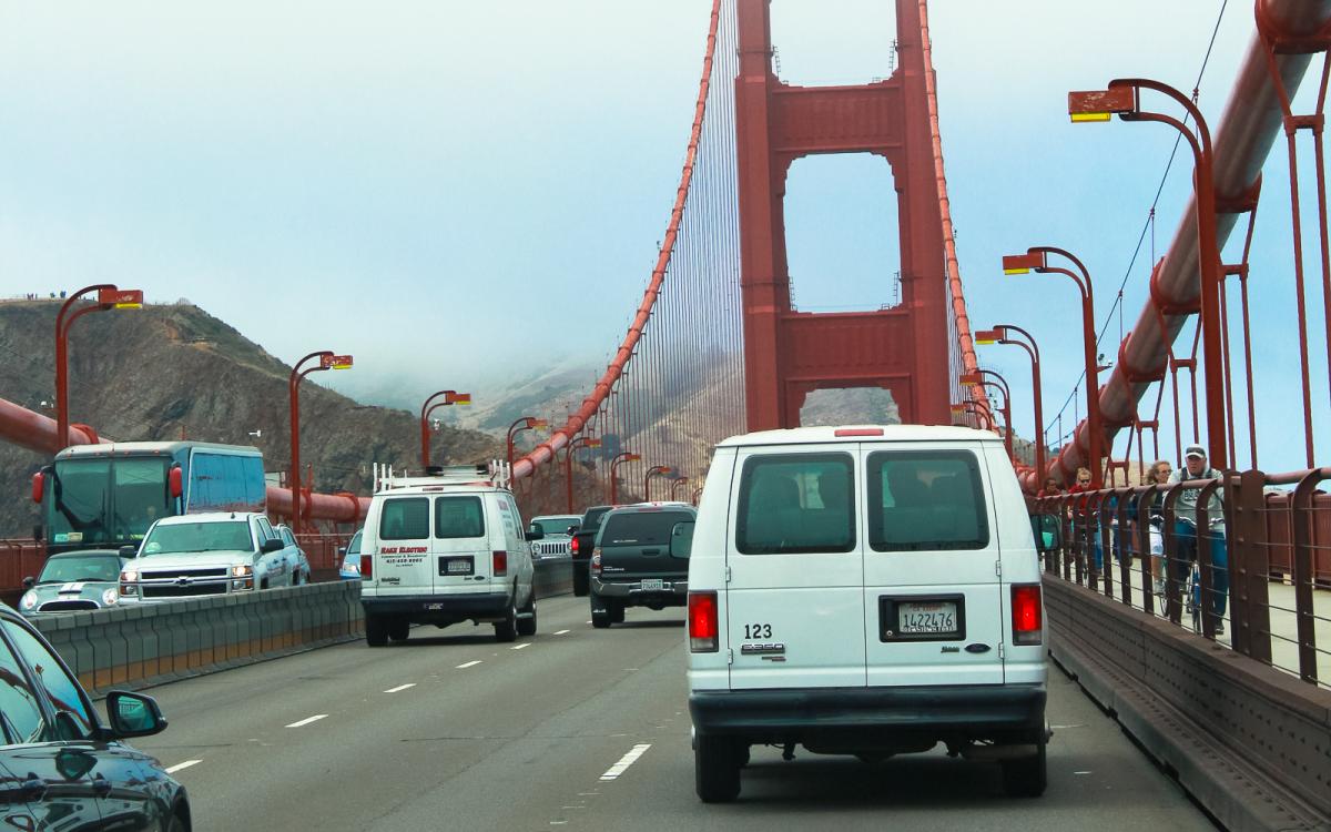 Van driving across the Golden Gate Bridge