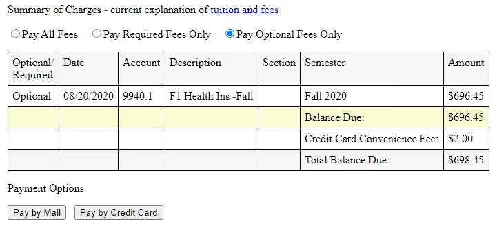 Pay Optional Fees